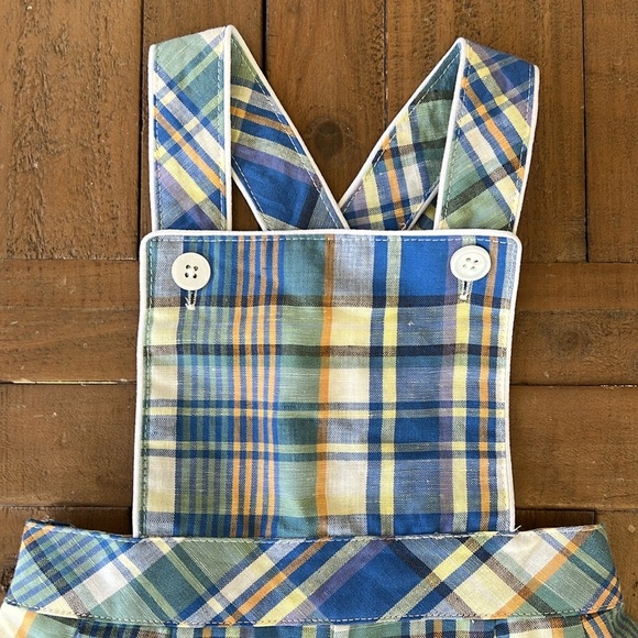 Rachel Riley blue plaid cotton short overalls dungarees shortalls nwt - Picture 2 of 6